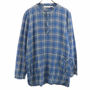 ノンネイティブ 日本製 チェック柄 長袖 ノーカラー ハーフボタン シャツ 1 ブルー系 nonnative チュニック メンズ 240305