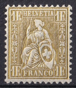 1862/63年スイス ヘルベティア(Sitting Helvetia)切手 1Fr