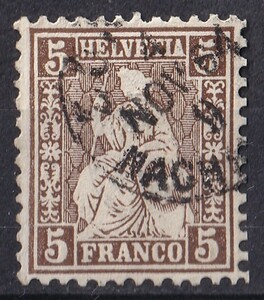 1862/63年スイス ヘルベティア(Sitting Helvetia)切手 5c