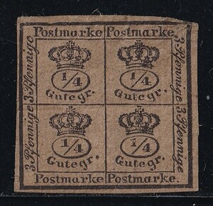 1857年旧ドイツ ブラウンズウイック州 王冠切手 1/4Ggr x 4