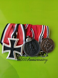 ドイツ帝国軍　WW1 　3連メダルバー　2級鉄十字章、 等 勲章　