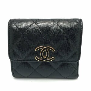 CHANEL シャネル ココマーク キャビアスキン レザー 三つ折り財布 ブラック 2023年モデル ギャランティーカード・箱・シールあり MB fe ABF