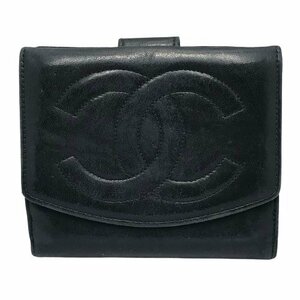 CHANEL シャネル ココマーク ラムスキン レザー 二つ折り財布 財布 ブラック ギャランティーカード・シールあり レディース財布 fe ABB2