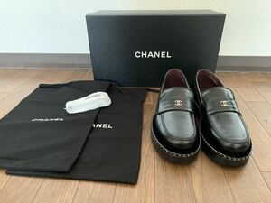 CHANEL レディース靴　ココマーク　本革 チェーンローファー 黒351/2 