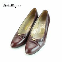 Salvatore Ferragamo サルヴァトーレフェラガモ 6 1/2 24.0 パンプス イタリア製 ヒール ラウンドトゥ レザー ブラウン/MC172_画像1