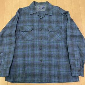 青 黒 ネイビー pendleton オンブレ ウール ボードシャツ チェック USA製 ビンテージ ペンドルトン 60s 80s 70s