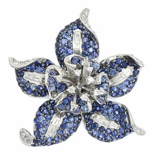 9 month birthstone * sapphire * diamond brooch * pin tuck /K18(WG less )-13.3g/SA3.33ct/FD:0.67ct/ white gold next day delivery possible #512809