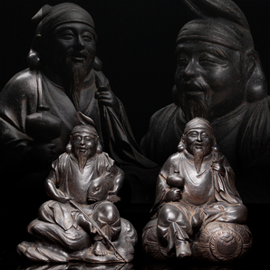 高村光雲 原型 銅製 恵比須大黒天 一対 置物 七福神 検索： 仏教美術 ブロンズ 仏像の画像1
