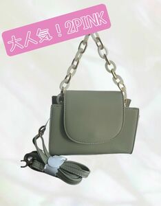 大人気　viviコラボ 2PINK バック ピスタチオカラー ショルダーバッグ ハンドバッグ 2WAY チェーン