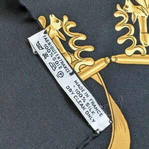 送料無料HERMESカレ90/LES CAVALIERS D'OR黄金の騎士シルク100%まずまずの美品ストール大判スカーフ黒ブラック×イエロー売切りエルメス の画像6