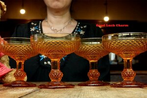 1890年頃~ BACCARAT DIAMANT 4本 シャンパングラス デザートプレート アンティーク ワイングラス オールドバカラ クリスタルグラスセット