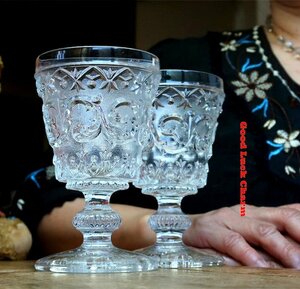 1840年~ BACCARAT ARABESQUE 2本セット アールヌーボー アンティーク ワイングラス オールド バカラ クリスタルグラス 水 ウォーターグラス