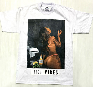 BI48)PRO TEAM HIGH VIBES レディ柄 プリント Tシャツ半袖/WHITE/LA/HIPHOP/M/大きいサイズ