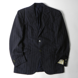 SARTORIA ARISTOCRATICO ウール100% ストライプ柄段返3ツ釦テーラードジャケット 総裏地 本切羽 サイドベント 44 ネイビー 日本製 m0328-1