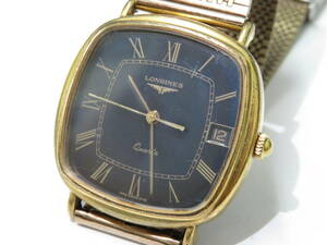 16143　小603-325　ロンジン　腕時計　アナログ　デイト　スクエア　黒文字盤　クォーツ　メンズ　ウォッチ　中古　LONGINES　60