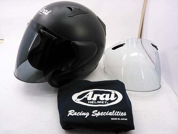 【送料無料】使用極わずか 程度上 Arai アライ MZ-F FLAT BLACK フラットブラック XSサイズ スモークシールド付き ジェットヘルメット