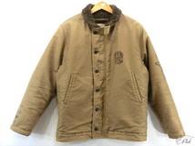 美品 ウィアード WEIRDO WRD-13-AW-05 WRD N-1 デッキジャケット 　スカル　ドクロ　khaki　L　ハンドペイント_画像1