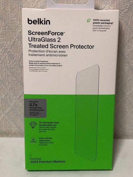 603i0514 【Apple公認ガラスフィルム】Belkin iPhone 15 Pro用 UltraGlass 2保護ガラスフィルム 超強化ガラス 抗菌 0.29mm 