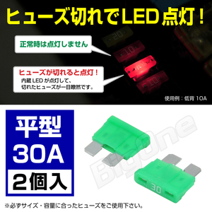 BigOne 切れたら光って知らせる インジケーター 内蔵 2個セット 平型 ヒューズ 30A ATP LED