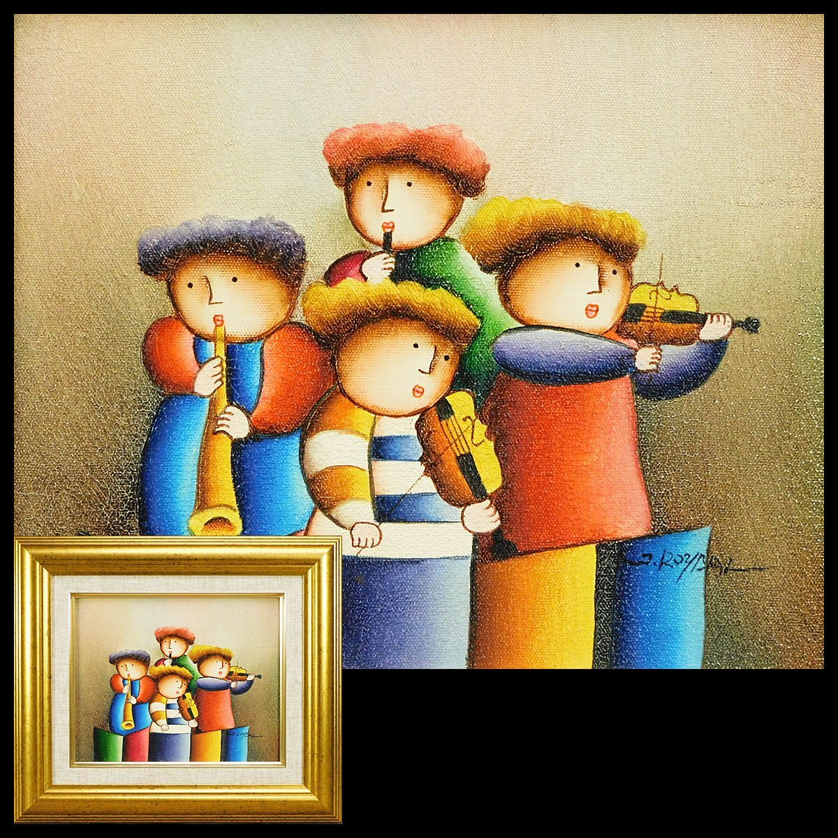 Jey Roybal Mood Music F3 Oil Painting Framed Special Box Mexican-born painter Popular in America and Europe s24030402, Painting, Oil painting, Portraits