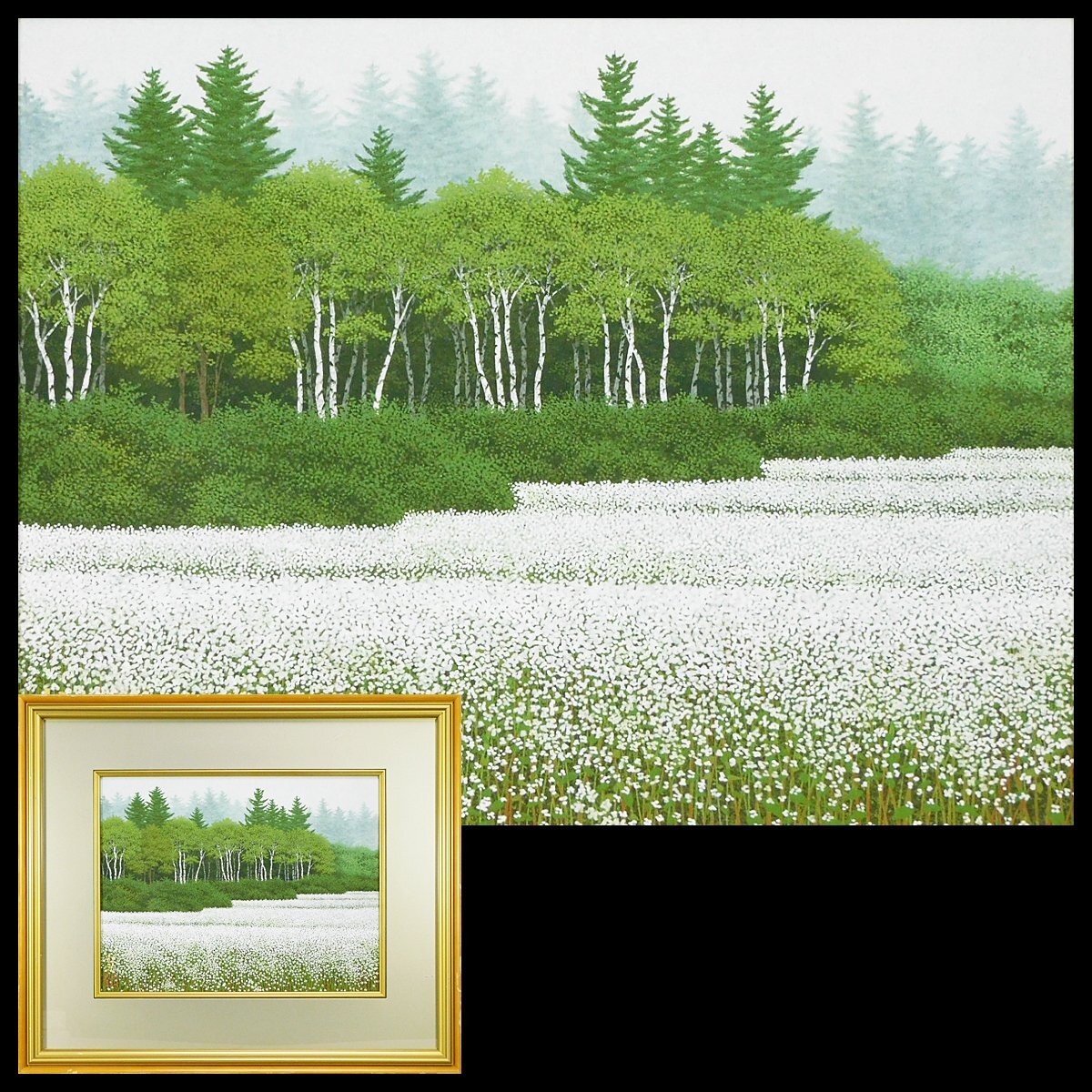 Hiroyuki Hara, Buckwheat Field, No. 6, Japanese painting, framed, with sticker, by Seiji Inoue, a painter from Fukushima Prefecture, has held many solo exhibitions s24030507, Painting, Japanese painting, Landscape, Wind and moon