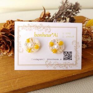 ミモザ お花ピアス パール ピアス