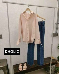 【新品未使用】DHOLIC ディーホリック 2WAYカフス付きシャツ ブラウス 羽織りにも♪ピンク Free フリーサイズ