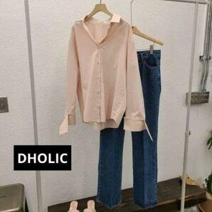 【新品未使用】DHOLIC ディーホリック 2WAYカフス付きシャツ ブラウス 羽織りにも♪ピンク Free フリーサイズ