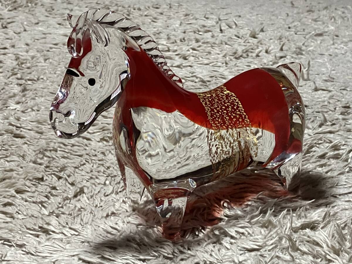 Multi Glass Golden Red Horse Passionate Red Multi glass Glass Craft Handmade Lucky Charm Interior Figurine Total Length 22cm, Craft, glass, craft glass