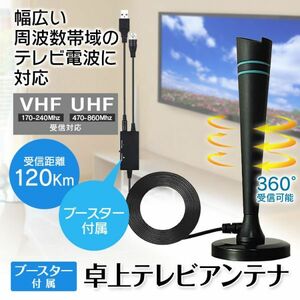 室内 HD テレビ アンテナ 地デジ 卓上 TV F型 地デジ UHF VHF ブースター付 マグネット式 受信範囲180Km USB式 避雷 設置簡単【DAN39B】