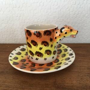 Art hand Auction Leopard | Tassen- und Untertassen-Set, Tier-3D-Kollektion, handgefertigt, Geschenk, Keramik, Kaffeetasse, Espresso (neu) (unbenutzt), Tee-Utensilien, Tasse und Untertasse, Kaffeetasse