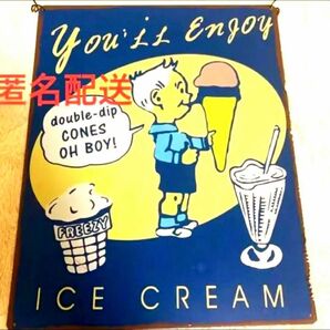 【匿名配送】壁掛けプレート　アート看板　ブリキ　アイスクリーム　レトロ