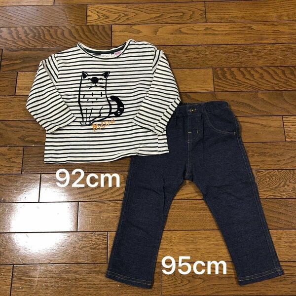 ボーダーロンT デニム風レギンスパンツ 2点セット　92〜95cm Zara BabyBoy 子供服　上下