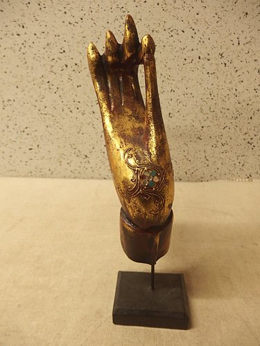 0240308s [Adorno de objeto de mano de madera tipo oro budista] H37cm aprox./Artículos varios hechos a mano/Artículo usado/Escultura, Accesorios de interior, ornamento, otros