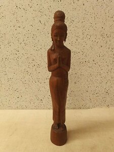 0340151s【東南アジア？ 祈り 女性像 木彫り 置物】H51cm程度/中古品