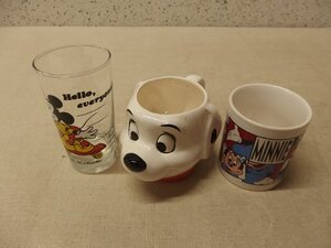 0340309w【WALT DISNEY ディズニーグラス、マグカップ3点セット】中古品