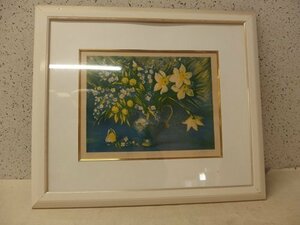 0340275k【サイズB】CRYSTAL ART S.アベリアノブ リトグラフ 「花束」 54/100 額装/絵画/中古品