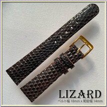 １点物 １８mm リザード 本革 トカゲ革 高級ライン 天然模様 時計ベルト ブラウン HANDMADE GOLD BUCKLE 別注 職人技 バネ棒２本付_画像1