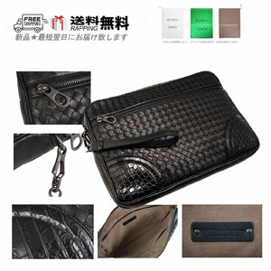 I353 BOTTEGA VENETA ボッテガヴェネタ イタリア製 ドキュメントケース イントレ ナッパ x リアルクロコ 新品 ★ 8263 ブラック.