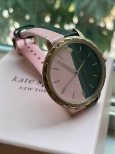 【電池新品美品】ケイトスペード腕時計38㎜グリーンピンクのバイカラー(*^_^*)