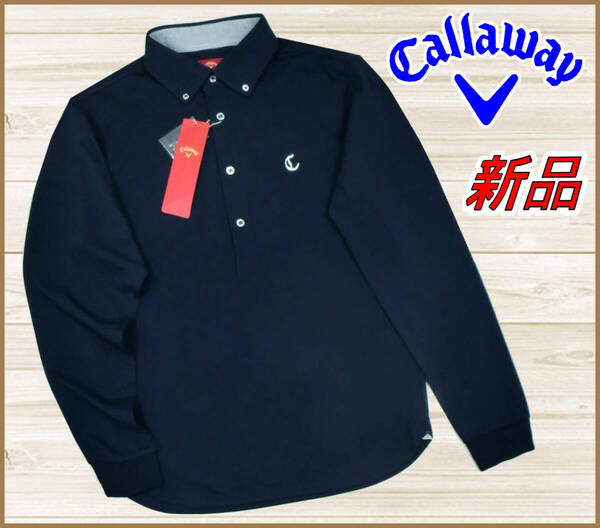 【国内正規品】65%OFF◆キャロウェイゴルフシャツCallawayRedLabel◆春ボンタンダウン鹿の子調カットソー長袖◆紺ネイビーM定価:18,700円