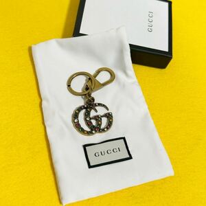  прекрасный товар * GUCCI Gucci очарование брелок для ключа двойной G античный дизайн цветной камень 