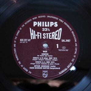 バッハ ヴァイオリン・ソナタ全集 グリュミオー 英PHILIPS 初版HI-FI STEREO 2LP箱の画像4