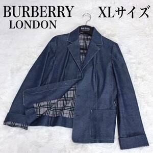 美品 大きいサイズ BURBERRY デニムジャケット チェック テーラード バーバリー