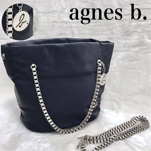 極美品 アニエスベー 2way チェーン トートバッグ ショルダーバッグ ロゴ agnes b.