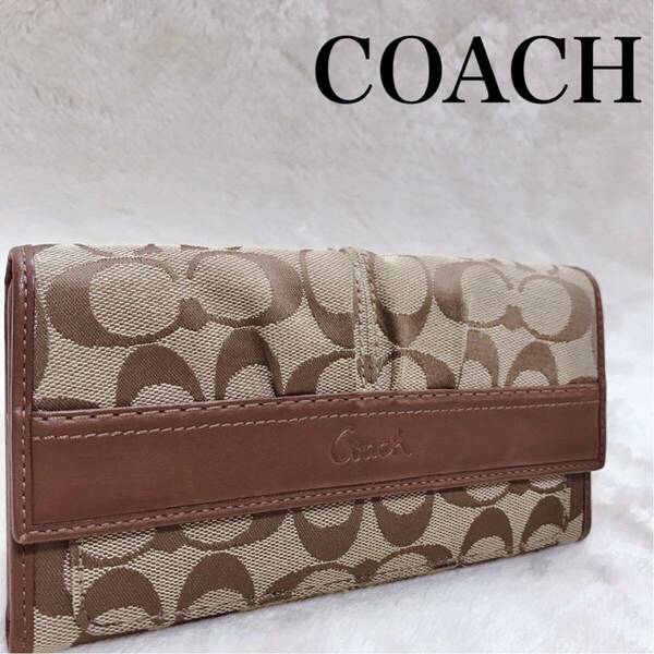 美品 COACH シグネチャー ダークブラウン 長財布 ウォレット 3つ折り