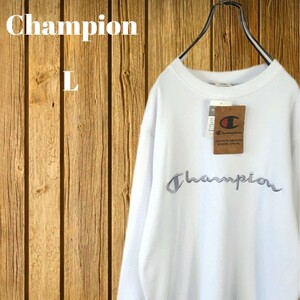 新品 未使用 Champion チャンピオン スウェット トレーナー ビッグロゴ 刺繍 ホワイト系 レディース Lサイズ