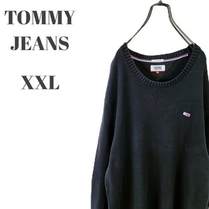 TOMMY JEANS トミージーンズ コットンニット フラッグ刺繍 ワンポイントロゴ ブラック メンズ XXLサイズ 