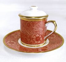 ☆未使用☆ William Morris ウィリアムモリス 蓋付 カップ&ソーサー ペア 2客セット NIKKO ニッコー 金彩 洋食器 食器_画像4