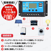 ソーラーチャージコントローラー 30A 12V 24V バッテリー 充電コントローラー USBポート付き LCD 液晶 自動調整機能 太陽光パネル_画像3